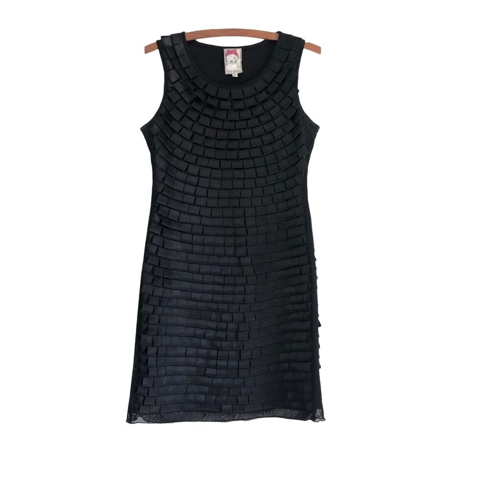 Anthropologie Yoana Baraschi Black Pleated Ribbon Shift Mini Dress Size 6